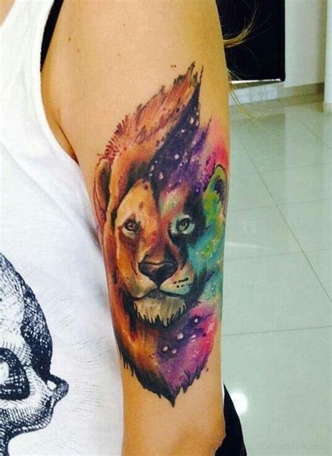 colorful lion tattoo|More.